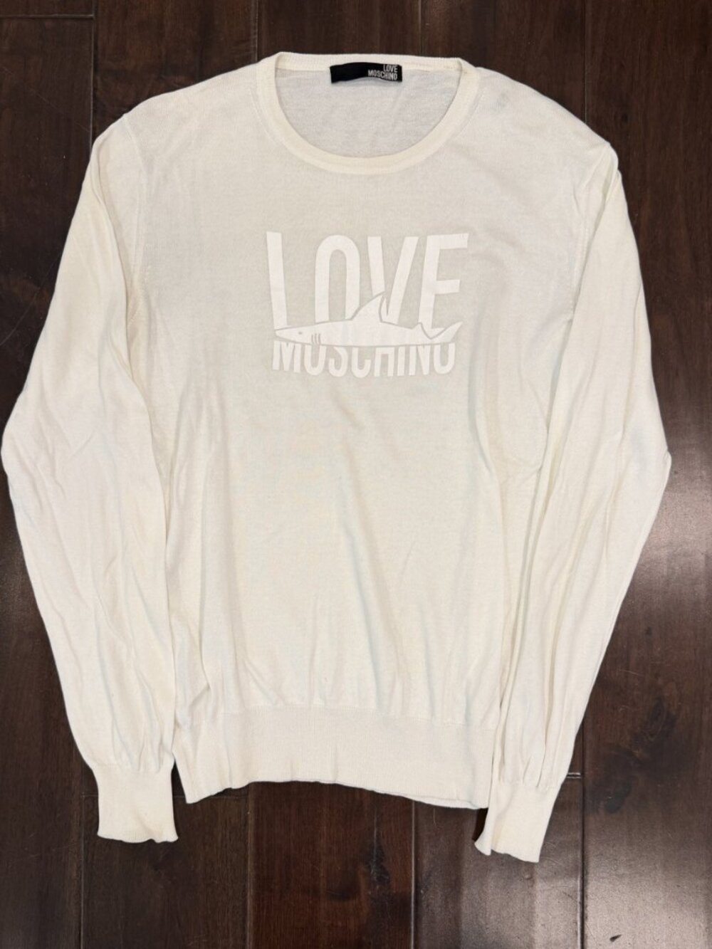 Love Moschino shark logo knit sweater cream